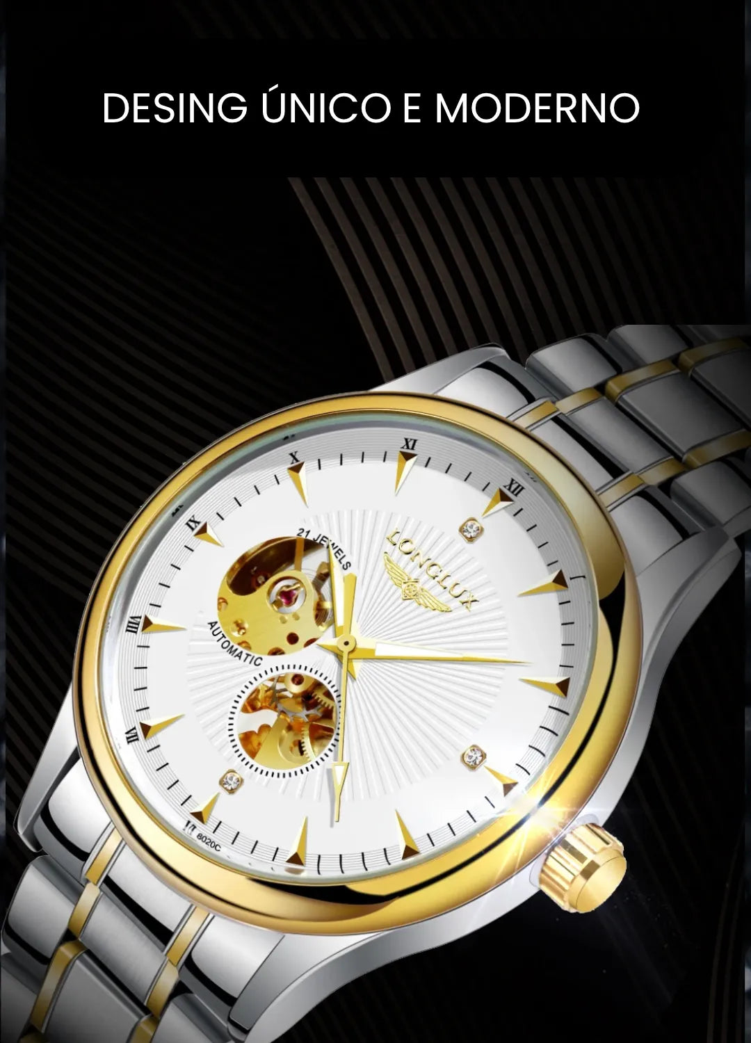 Relógio masculino Classic Longlux Daytona Gold 40mm
