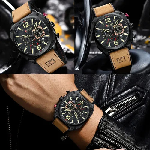 Relógio masculino de Pulseira de couro triaton flect Cinza