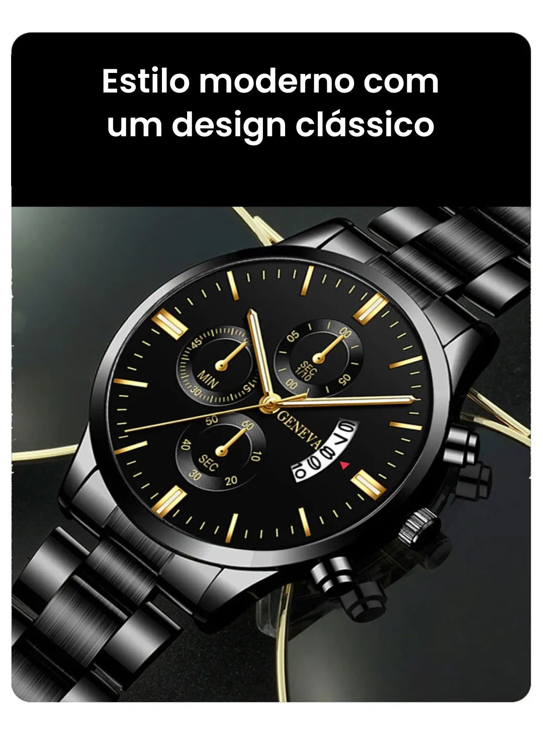 Relógio masculino Preto Fosco Vanglore Geneva 40mm