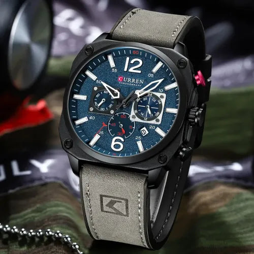 Relógio masculino de Pulseira de couro triaton flect Cinza