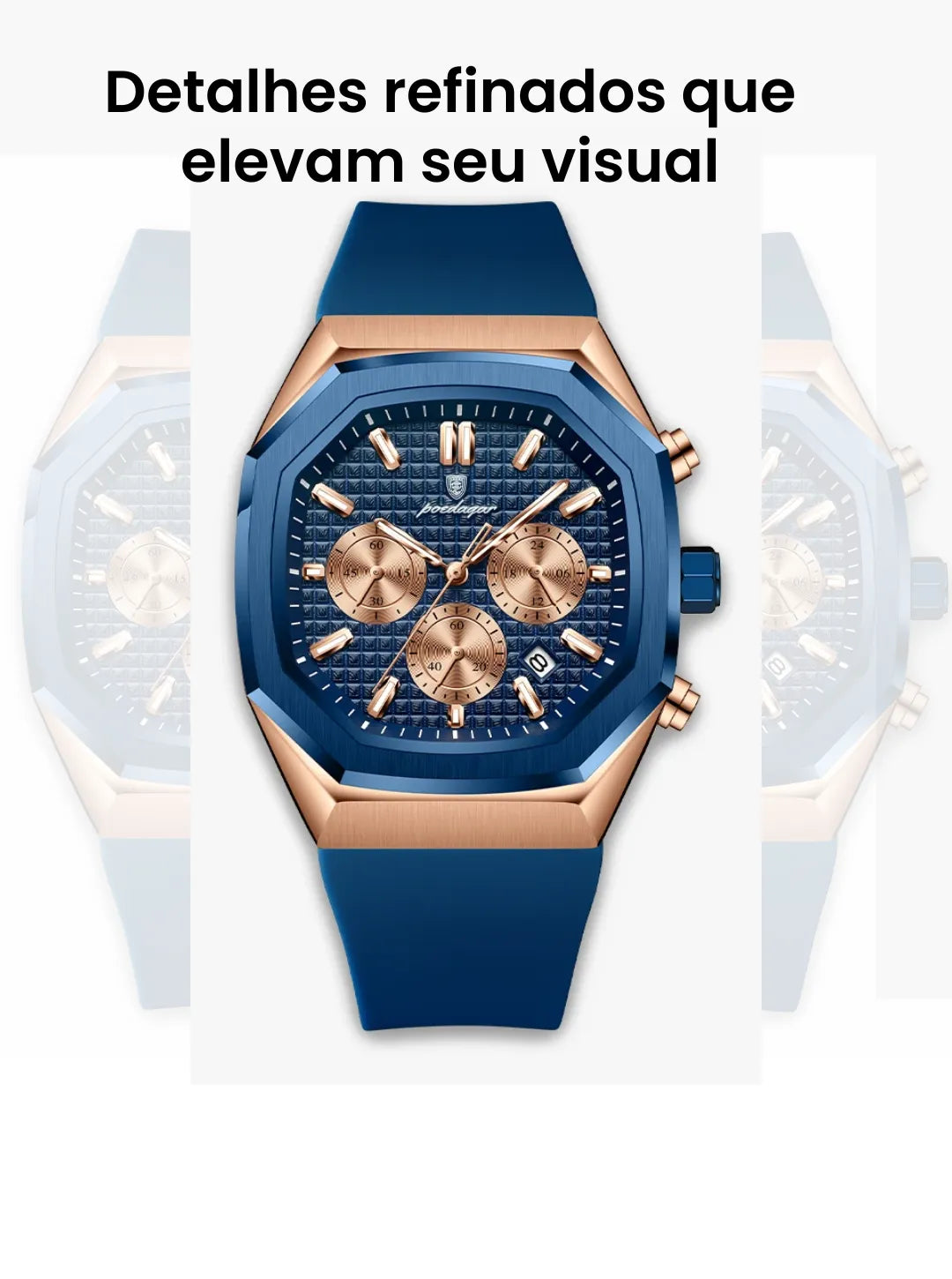 Relógio Masculino Casual Sherlock Gun Blue Gold 42mm