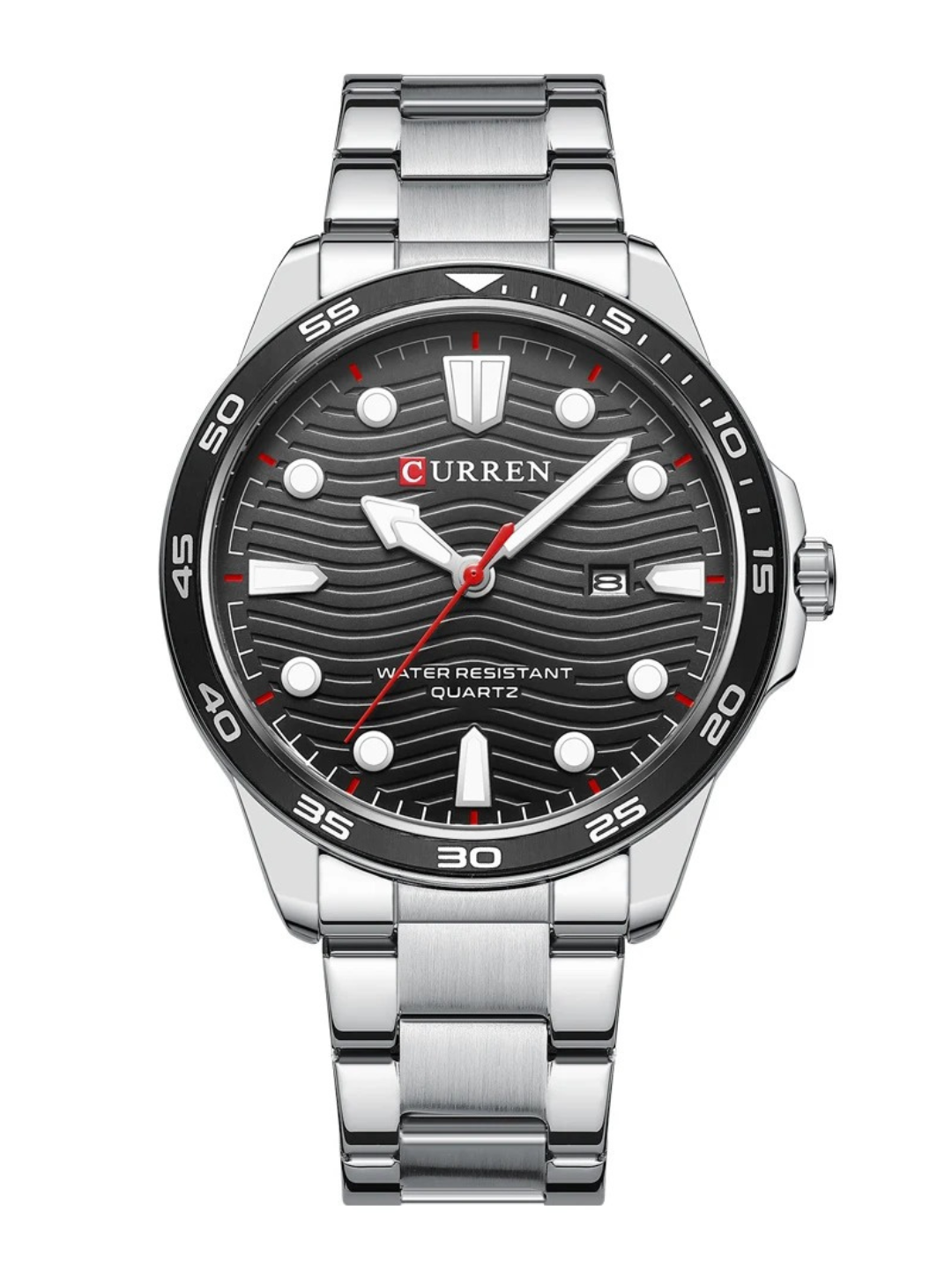 Relógio Masculino pulseira prata Freimolt Clou fundo preto 40mm