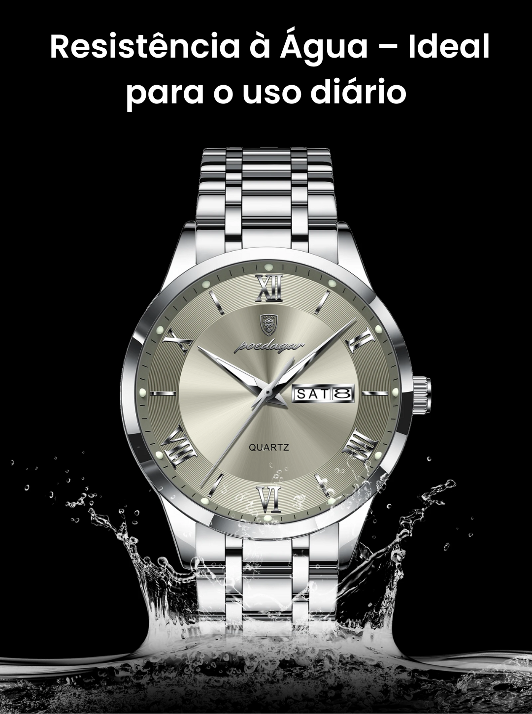 Relógio Masculino Clássico Beckham Steel Silver Gold 42mm