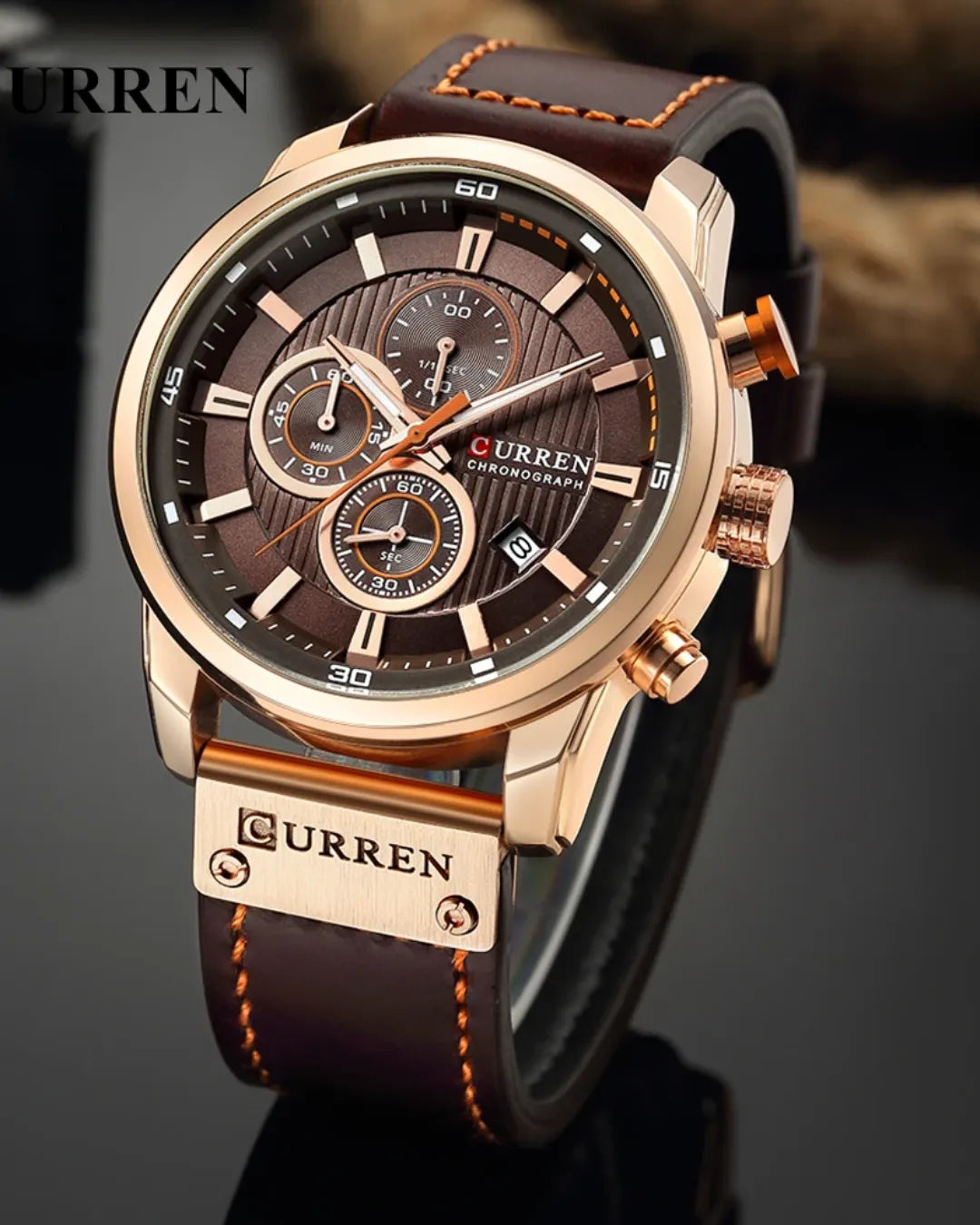 Relógio Masculino Marron Pulseira de Couro Rivegran brown 40mm