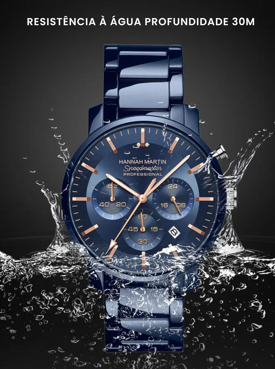 Relógio Masculino de pulso Azul Hannah Martin Full Black 40mm