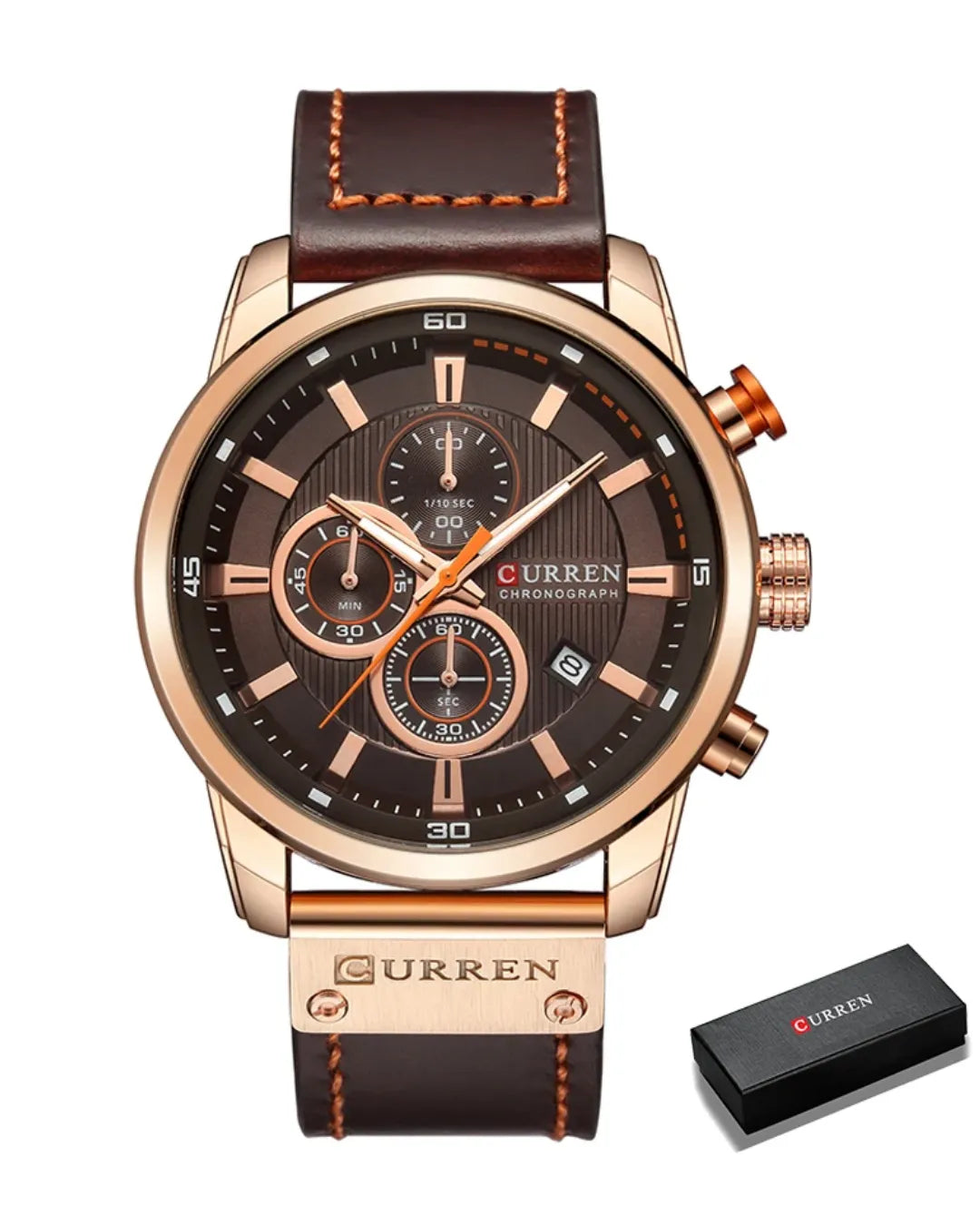 Relógio Masculino Marron Pulseira de Couro Rivegran brown 40mm