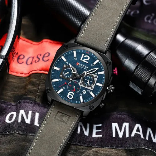 Relógio masculino de Pulseira de couro triaton flect Cinza
