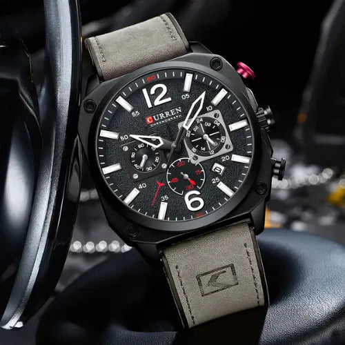 Relógio masculino de Pulseira de couro triaton flect Cinza
