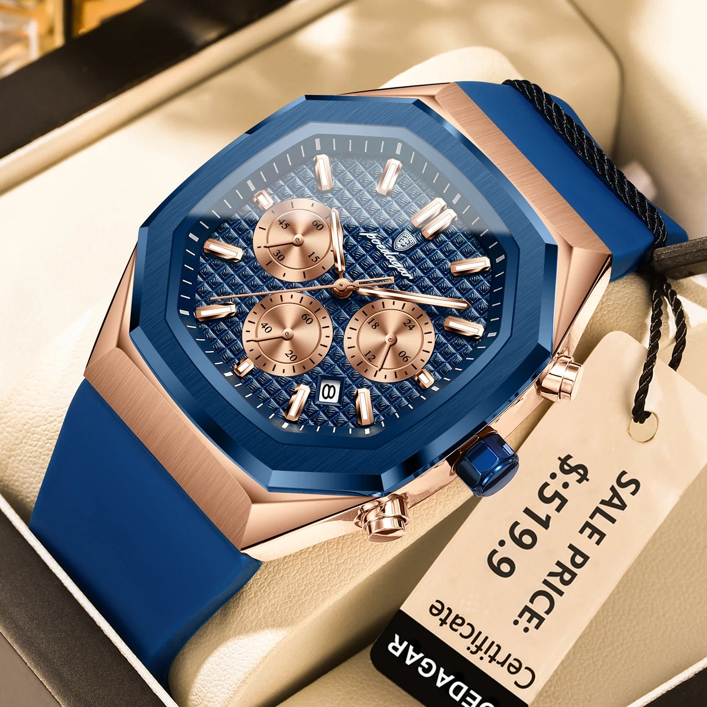 Relógio Masculino Casual Sherlock Gun Blue Gold 42mm