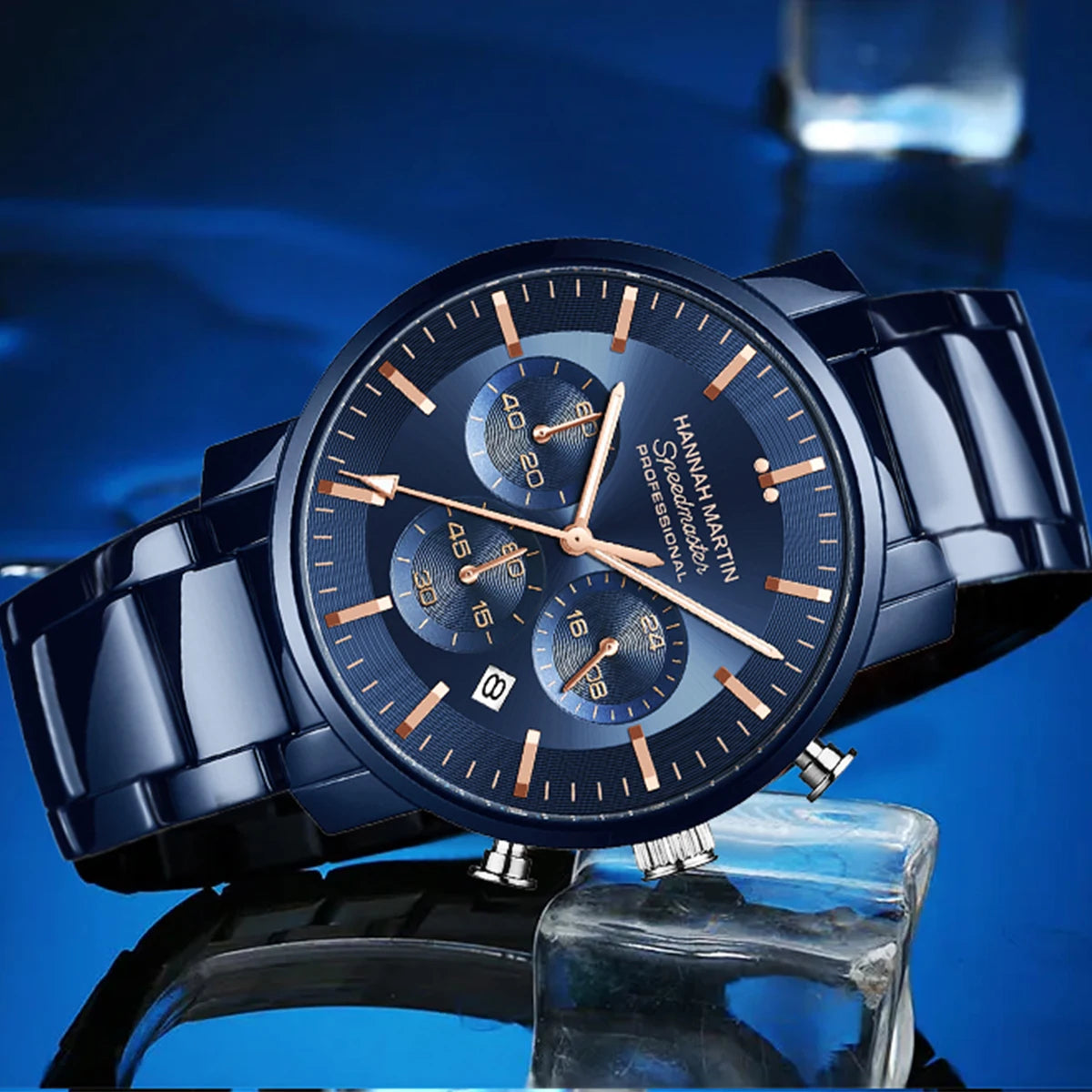 Relógio Masculino de pulso Azul Hannah Martin Full Black 40mm