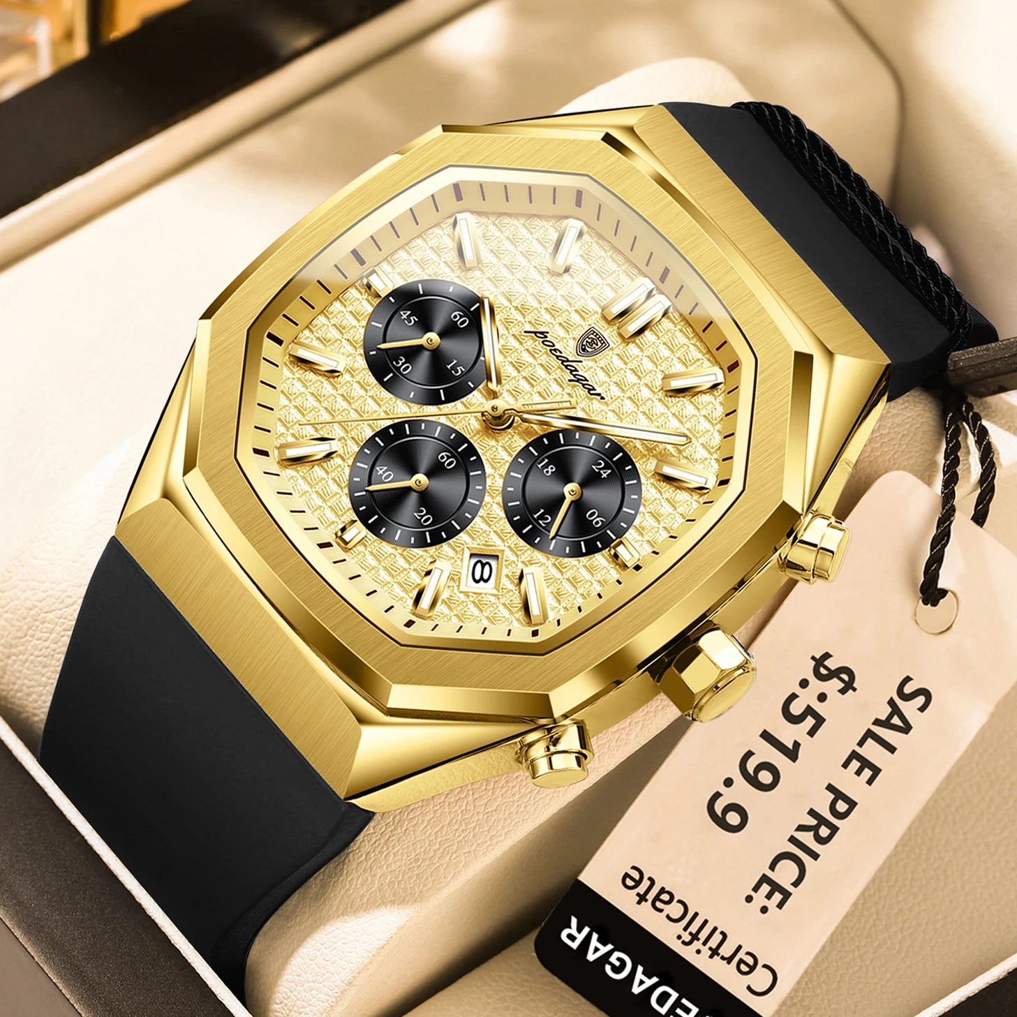 Relógio Masculino Casual Sherlock Gun Blue Gold 42mm