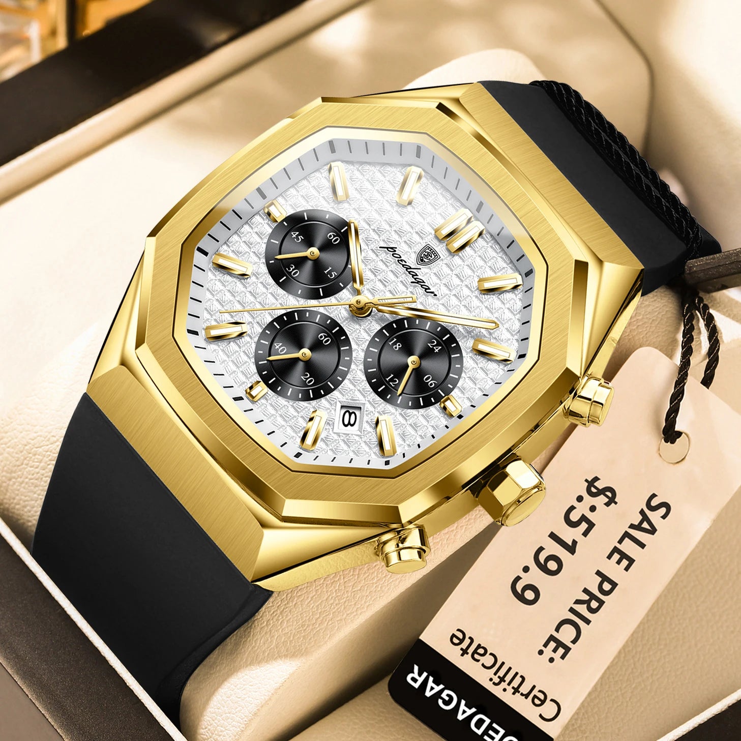 Relógio Masculino Casual Sherlock Gun Blue Gold 42mm