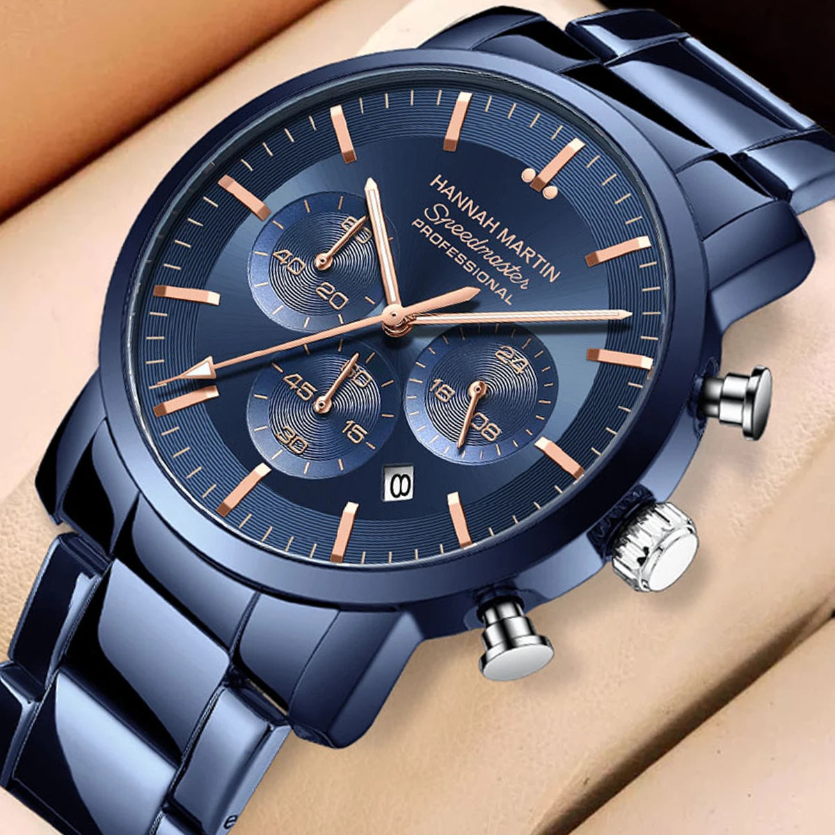 Relógio Masculino de pulso Azul Hannah Martin Full Black 40mm
