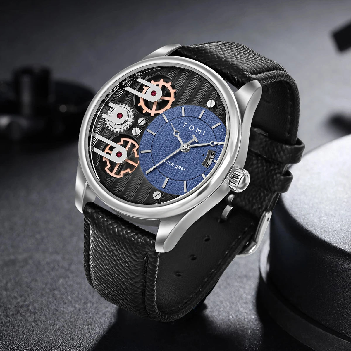 Kit Relógio Masculino Tomi Premuim Black com pulseira removível 40mm