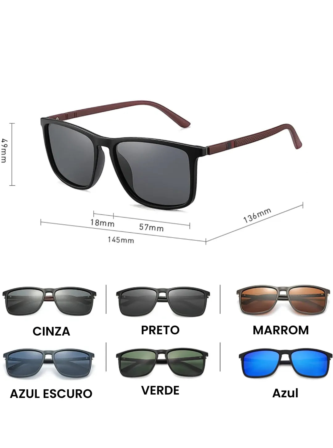 Óculos de Sol Masculino Quadrado Smolke Black