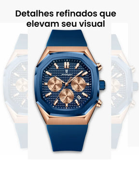 Relógio Masculino Casual Sherlock Gun Blue Gold 42mm