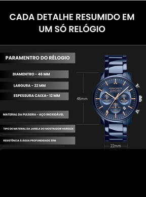 Relógio Masculino de pulso Azul Hannah Martin Full Black 40mm