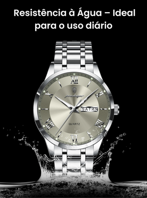 Relógio Masculino Clássico Beckham Steel Silver Gold 42mm