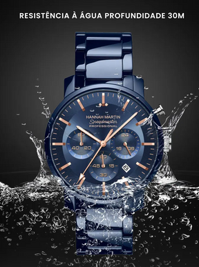 Relógio Masculino de pulso Azul Hannah Martin Full Black 40mm