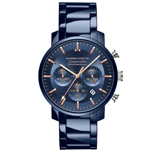 Relógio Masculino de pulso Azul Hannah Martin Full Black 40mm