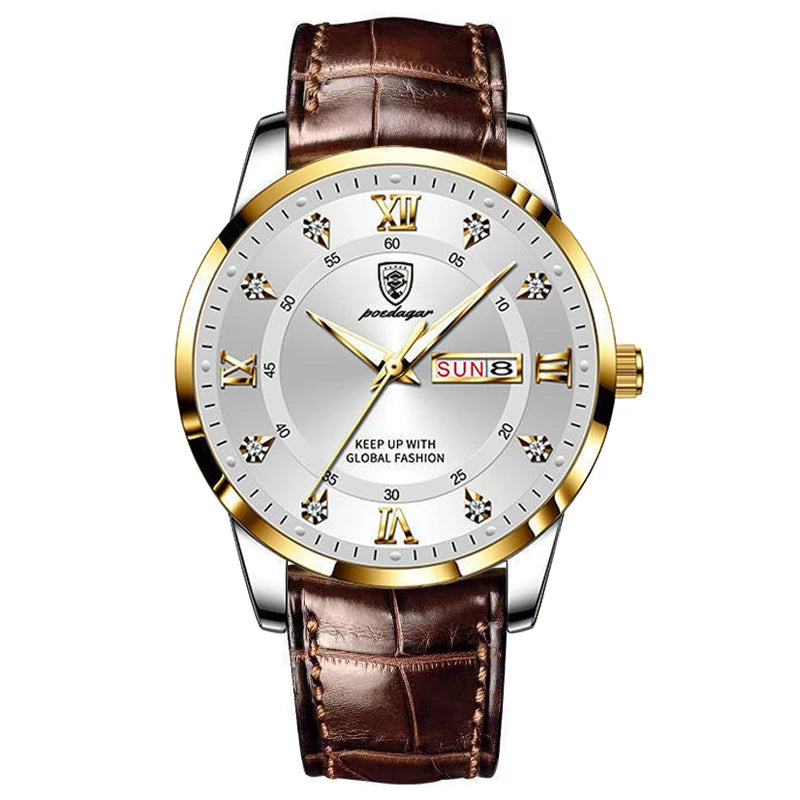 Relógios masculinos Pulseira De Couro Marrom Podegar Bronx 