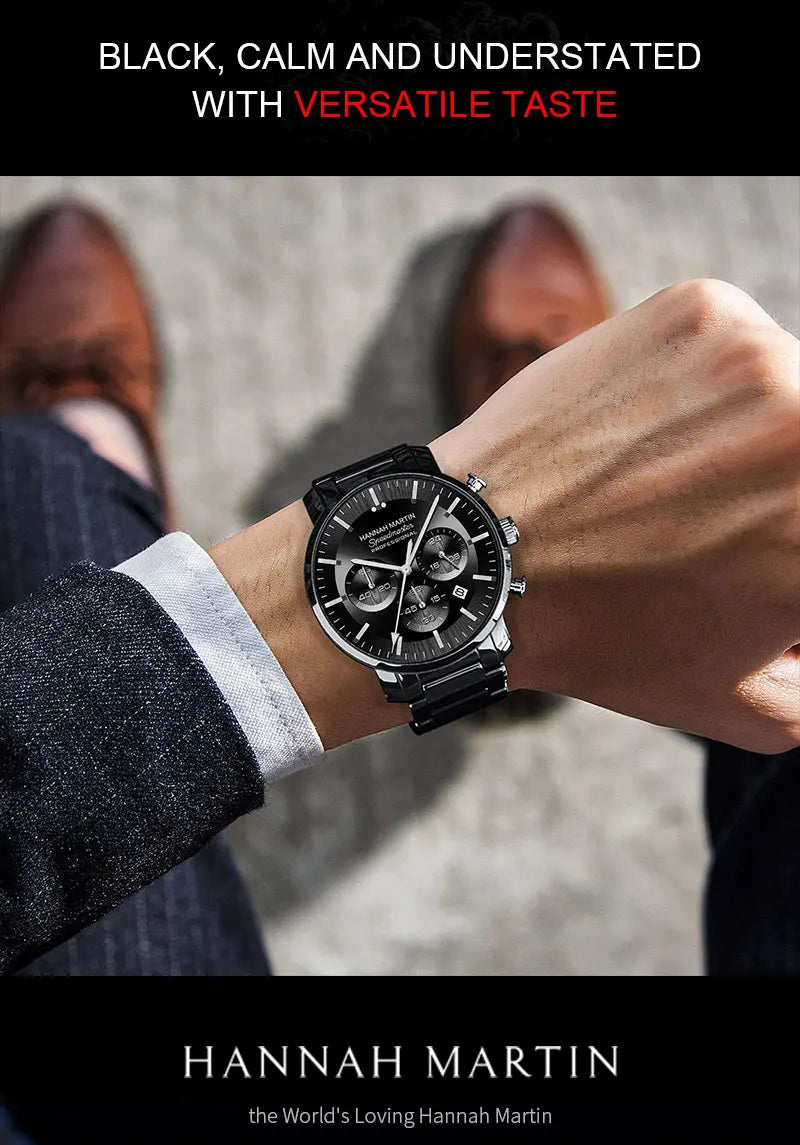 Relógio Masculino de pulso Azul Hannah Martin Full Black 40mm