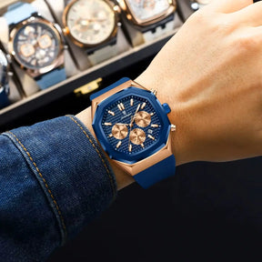 Relógio Masculino Casual Sherlock Gun Blue Gold 42mm