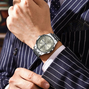Relógio Masculino Clássico Beckham Steel Silver Gold 42mm