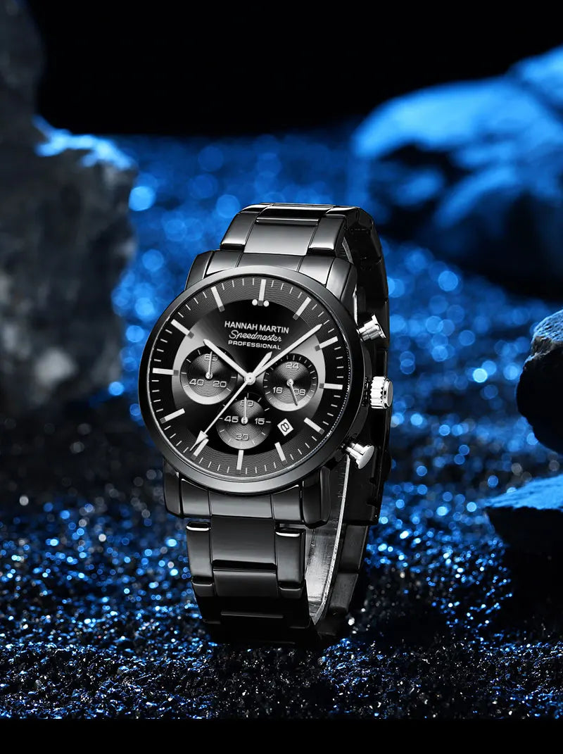 Relógio Masculino de pulso Azul Hannah Martin Full Black 40mm
