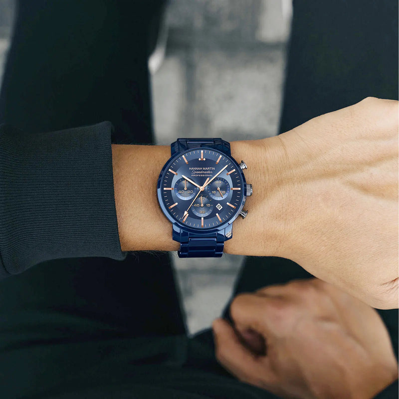 Relógio Masculino de pulso Azul Hannah Martin Full Black 40mm