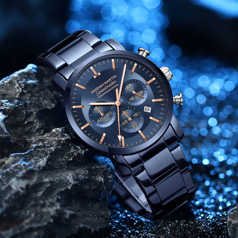 Relógio Masculino de pulso Azul Hannah Martin Full Black 40mm