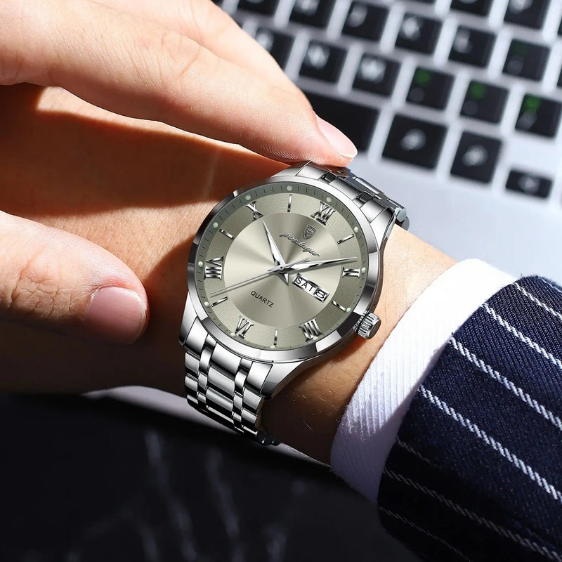 Relógio Masculino Clássico Beckham Steel Silver Gold 42mm