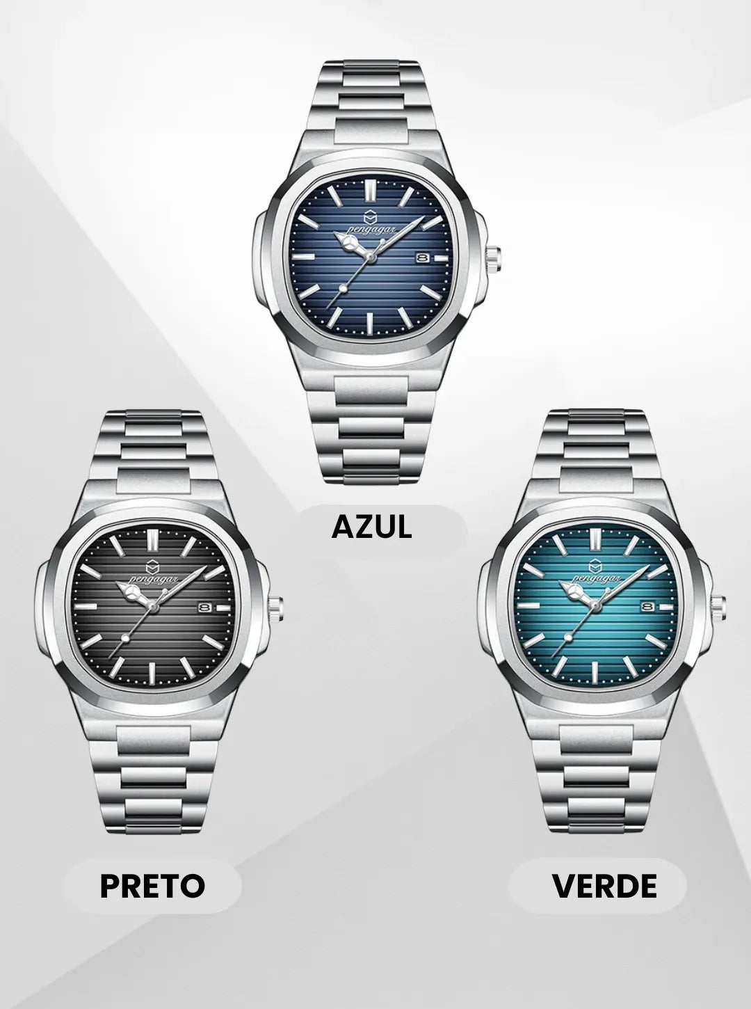Relógio Masculino Pulseira Prata Presidentti Blue Silver 40mm