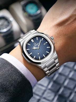 Relógio Masculino Pulseira Prata Presidentti Blue Silver 40mm
