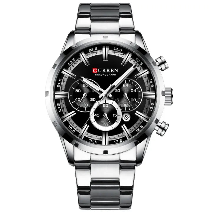 Relógio Masculino Pulseira Preta Curren Harlem Silver 40mm.