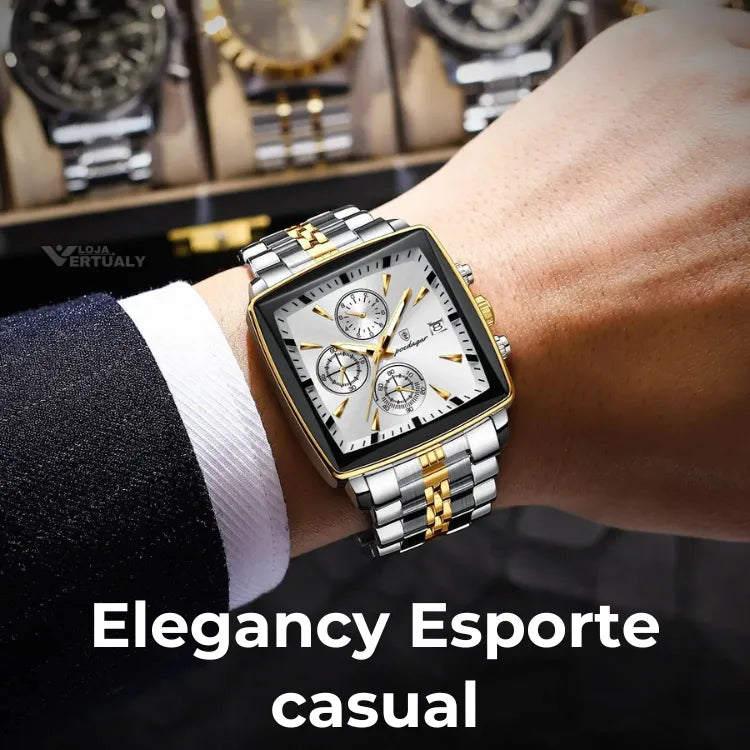 Relógio de Pulso Masculino Quadrado Podegar Elegancy Esporte Luminoso.