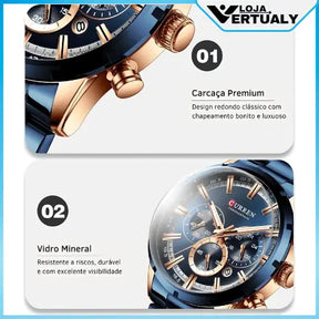 Relógio Masculino Pulseira Preta Curren Harlem Silver 40mm.