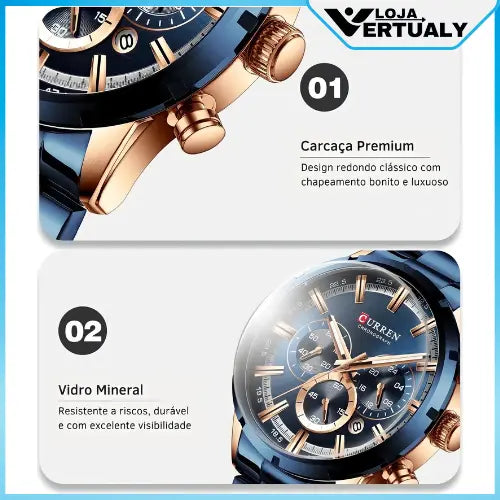 Relógio Masculino Pulseira Preta Curren Harlem Silver 40mm.