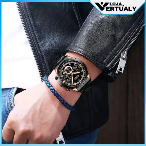 Relógio Masculino Pulseira Preta Curren Harlem Silver 40mm.