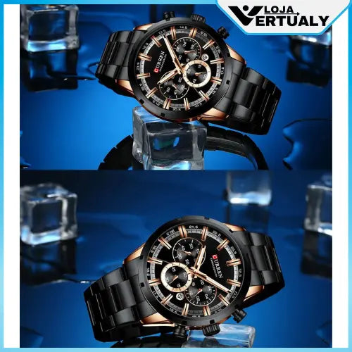 Relógio Masculino Pulseira Preta Curren Harlem Silver 40mm.