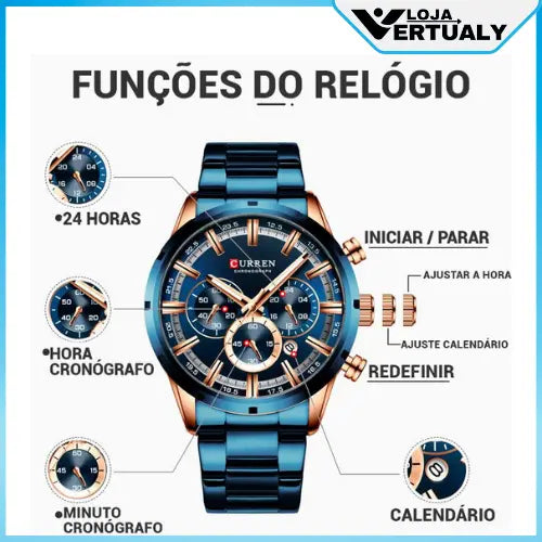 Relógio Masculino Pulseira Preta Curren Harlem Silver 40mm.