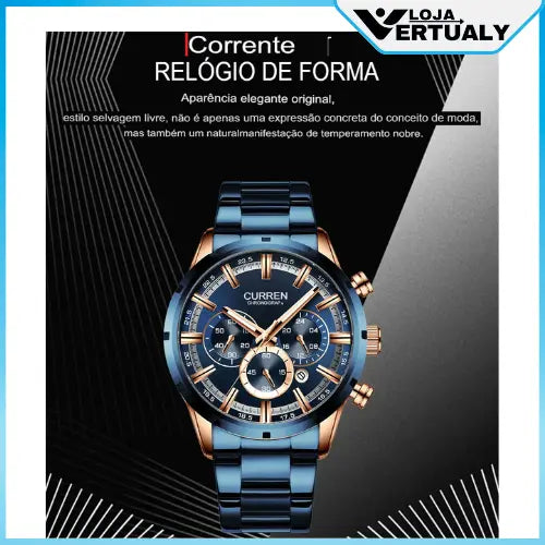 Relógio Masculino Pulseira Preta Curren Harlem Silver 40mm.